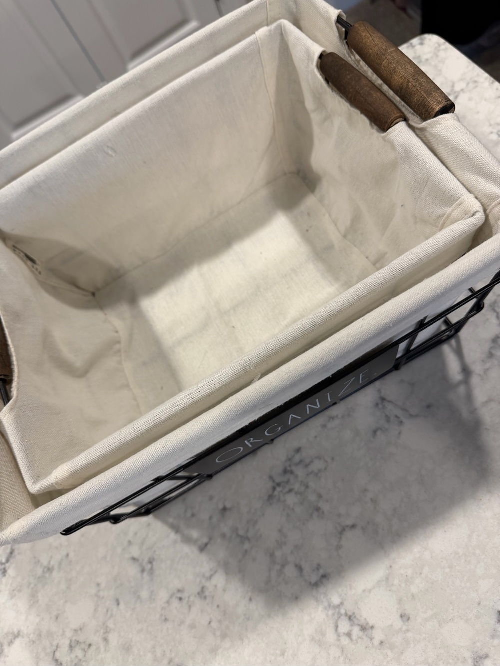 Rae Dunn Cream Fabric Lined Black Wire Storage Baskets - "Organize." - Picture 5 of 5